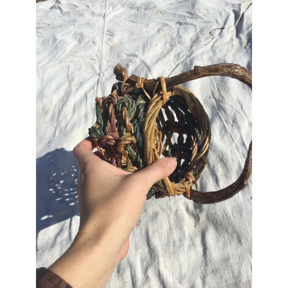 Rustic handmade small‎ basket 7” 7 in brown green bohemian rustic witch fairy